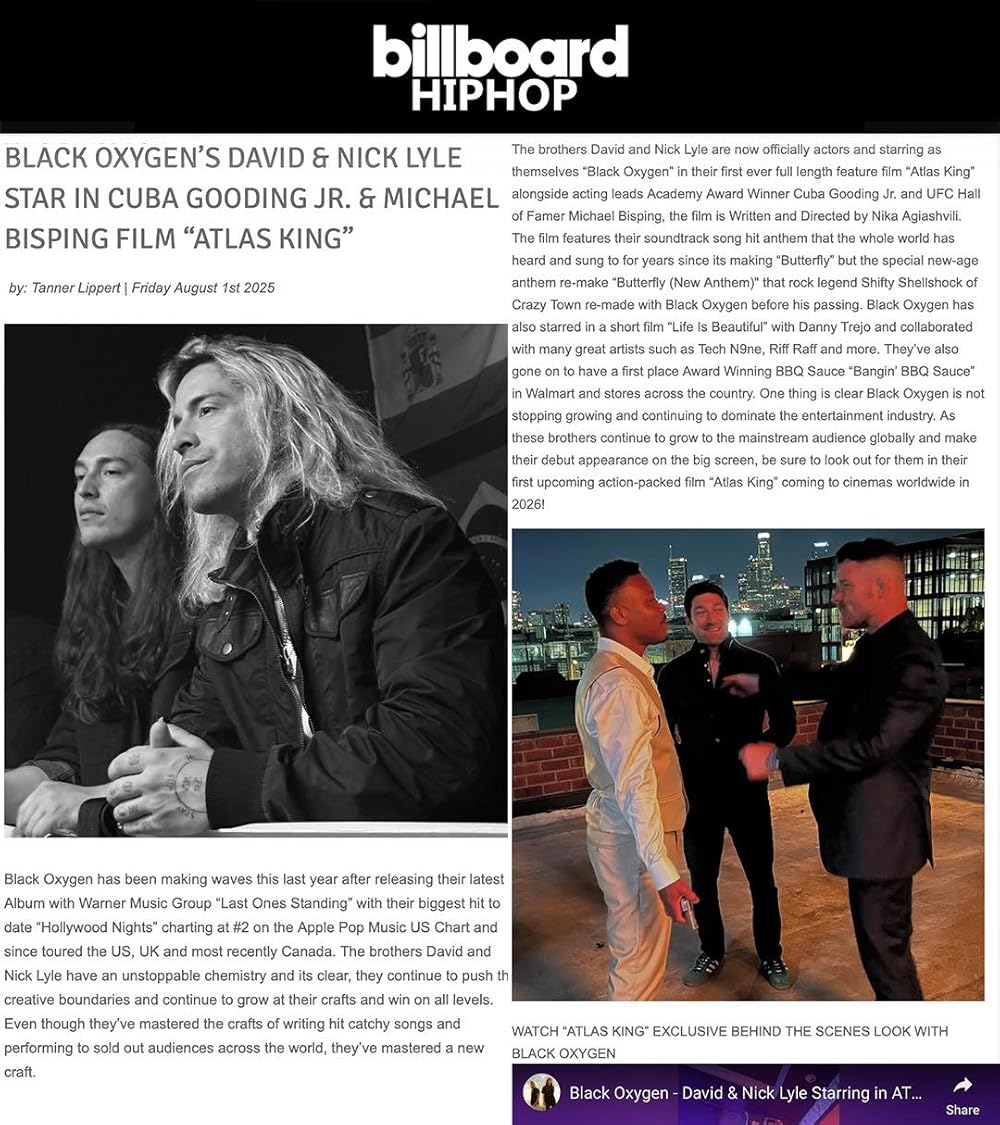 BLACK OXYGEN’S DAVID & NICK LYLE STAR IN CUBA GOODING JR. & MICHAEL BISPING FILM “ATLAS KING”