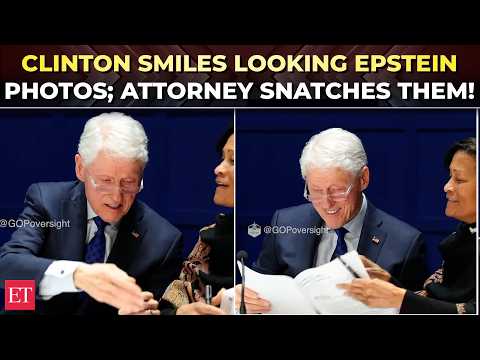 Bill Clinton Smiles and Laughs Looking Over Epstein Files Photo, on Video